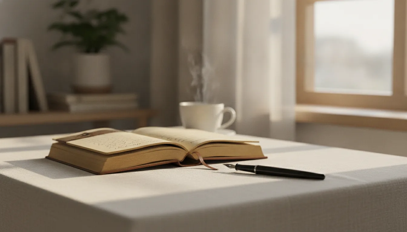 An open Bible beside tea and coffee