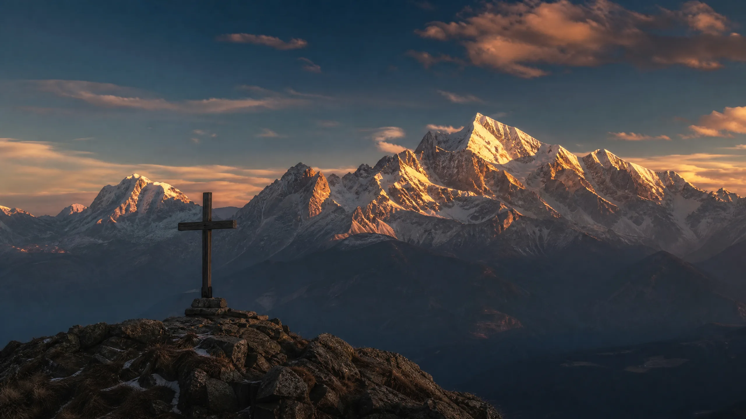 A majestic mountain landscape under a wide sky